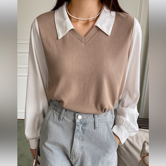 Colorblock collared top - Picture 3 of 4